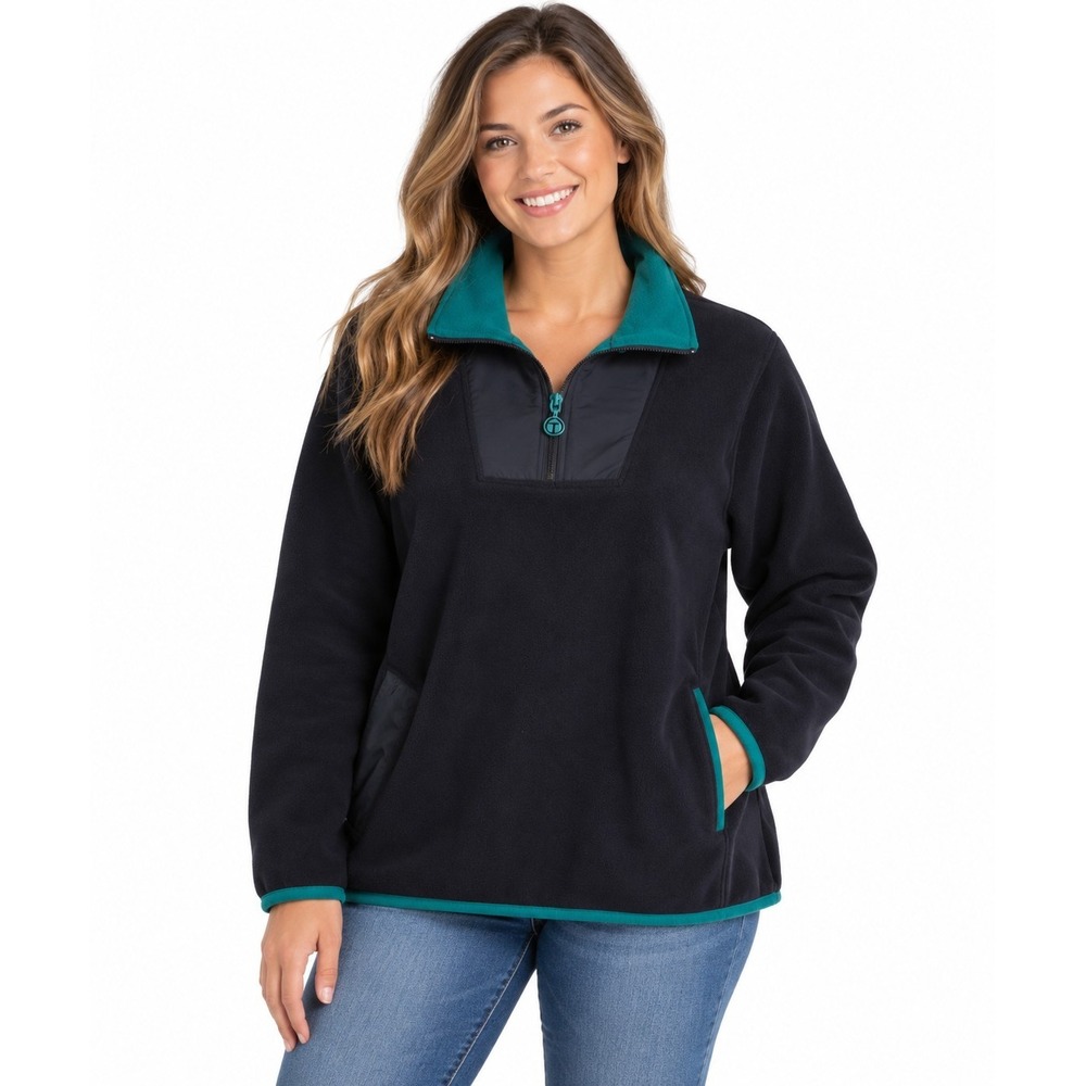 T by Talbots Fleece Quarter Zip Pullover Pockets Medium Outdoors Athleisure